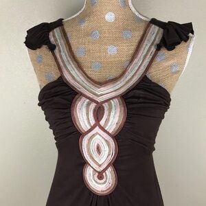 Unique Brown  Embroidered XXI Top Sleeveless